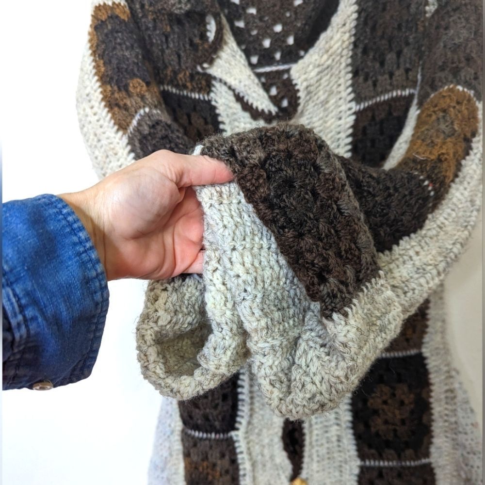Granny Square Crochet Long Cardigan Sweater Coat Handmade - Picture 8 of 15